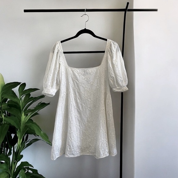 AE Puff Sleeve Eyelet Prairie Babydoll Mini Dress - Picture 1 of 6